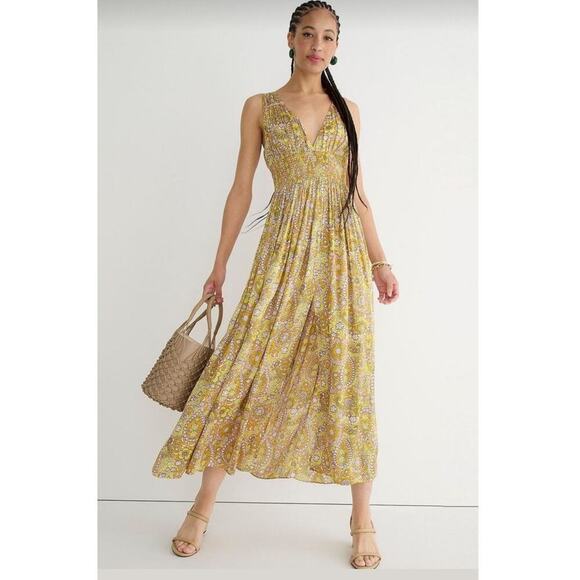 J.Crew Gathered Tie-Back Dress in Scalloped Paisley Size 10 - Picture 1 of 5